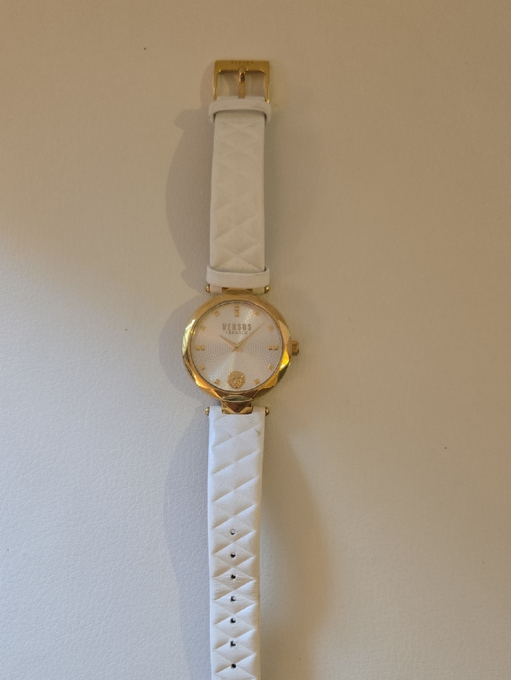 Versus Versace White and Gold Women's Quilted Strap Watch